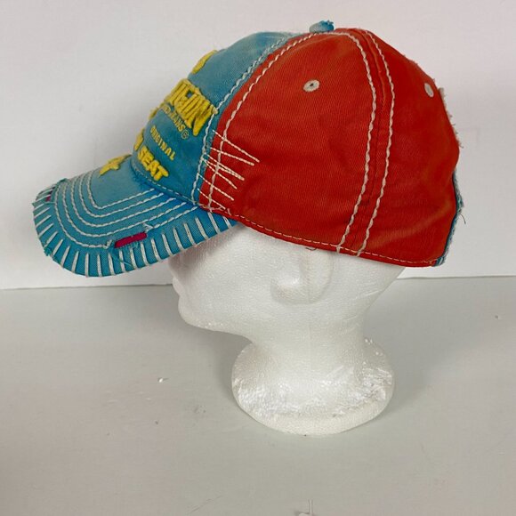 Vintage True Religion Distressed Hat Section Row Seat XXX Light Blue Orange - Picture 5 of 11